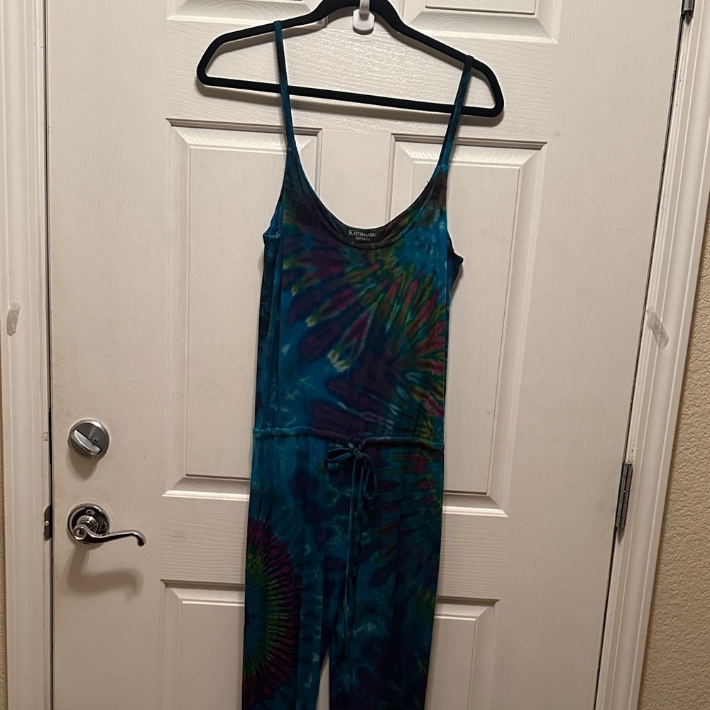 Kathmandu Imports Soft Knit Tie-Dye Sleeveless Jumpsuit - Teal Multicolor - Picture 2 of 9